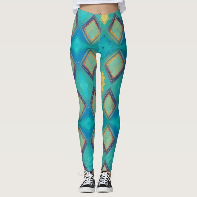 Mosaik geometrische Einrichtung türkisblaue Goldkü Leggings (Vorderseite)
