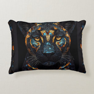 Mosaik gesteinigtes schwarzes Panther-Portrait Dekokissen