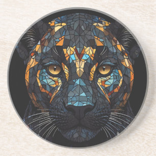Mosaik gesteinigtes schwarzes Panther-Portrait Getränkeuntersetzer