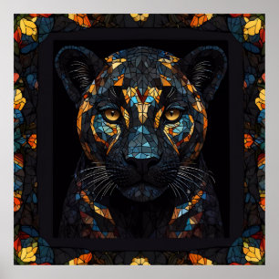 Mosaik gesteinigtes schwarzes Panther-Portrait Poster