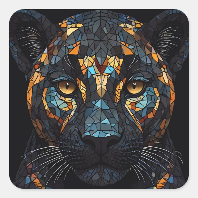Mosaik gesteinigtes schwarzes Panther-Portrait Quadratischer Aufkleber (Vorderseite)