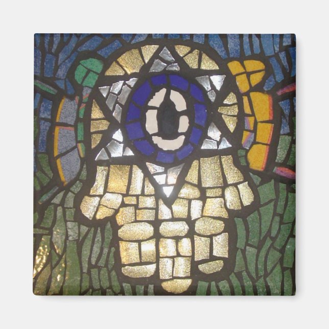 Mosaik Gold Hamsa mit Stern und dem bösen Auge Magnet (Vorne)