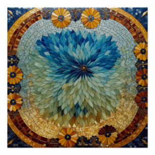 Mosaik Grün Blau Floral Poster
