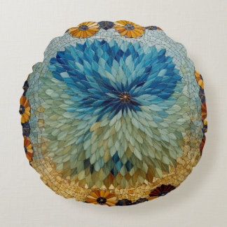 Mosaik Grün Blau Floral Rundes Kissen