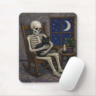 Mosaik-Halloween-Skelett und schwarze Katze Mousepad