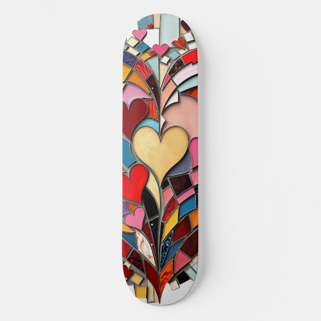 Mosaik-Herz der Liebe Skateboard (Vorderseite)