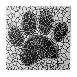 Mosaik-Hunde-Kunst-Hundepfotenabdruck in Schwarz u Fliese