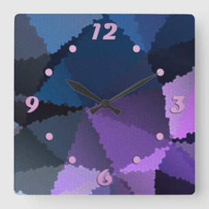 Mosaik in Blau- und Rosatönen Quadratische Wanduhr