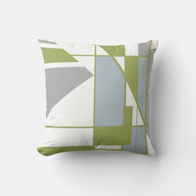 Mosaik in Olive Gray White Geometric MCM Look Kissen (Vorderseite)