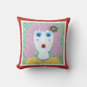 Mosaik - Ingrid mit Rotem Orange und Elfenbeingren Kissen