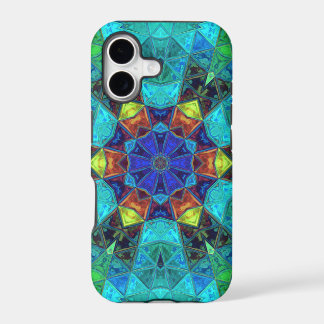 Mosaik-Kaleidoskop-Blume Blau Grün und Orange