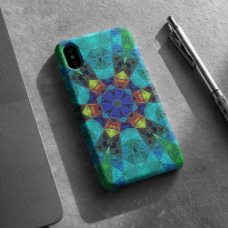 Mosaik Kaleidoskop Blume Blau Grün und Orange Case-Mate iPhone Hülle