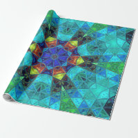Mosaik Kaleidoskop Blume Blau Grün und Orange