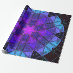 Mosaik Kaleidoskop Blume Blau Lila und Schwarz Geschenkpapier