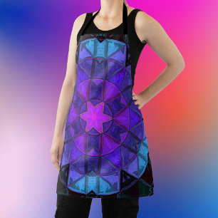 Mosaik Kaleidoskop Blume Blau Lila und Schwarz Schürze