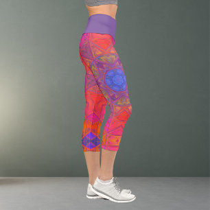 Mosaik Kaleidoskop Blume Blau Pink und Gelb Le Capri Leggings