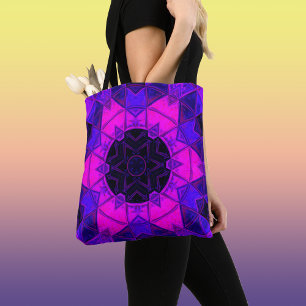 Mosaik Kaleidoskop Blume Blau Schwarz und Lila Tasche