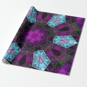 Mosaik Kaleidoskop Blume Blau und Lila Geschenkpapier