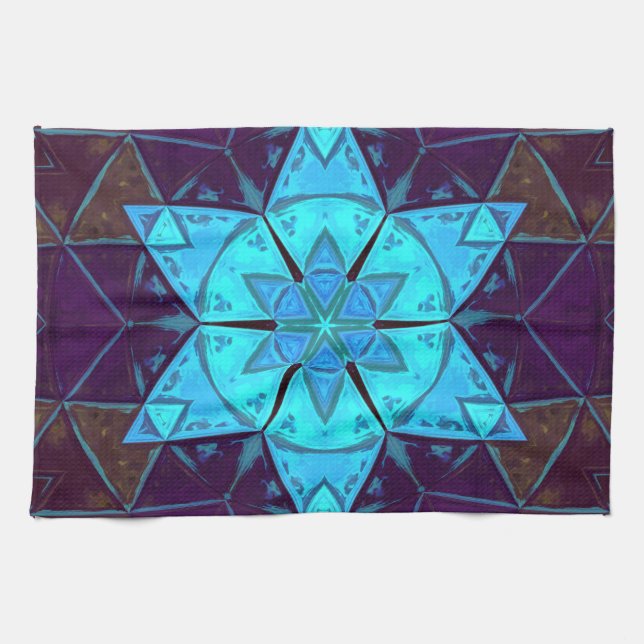 Mosaik Kaleidoskop Blume Blau und Lila Geschirrtuch (Horizontal)