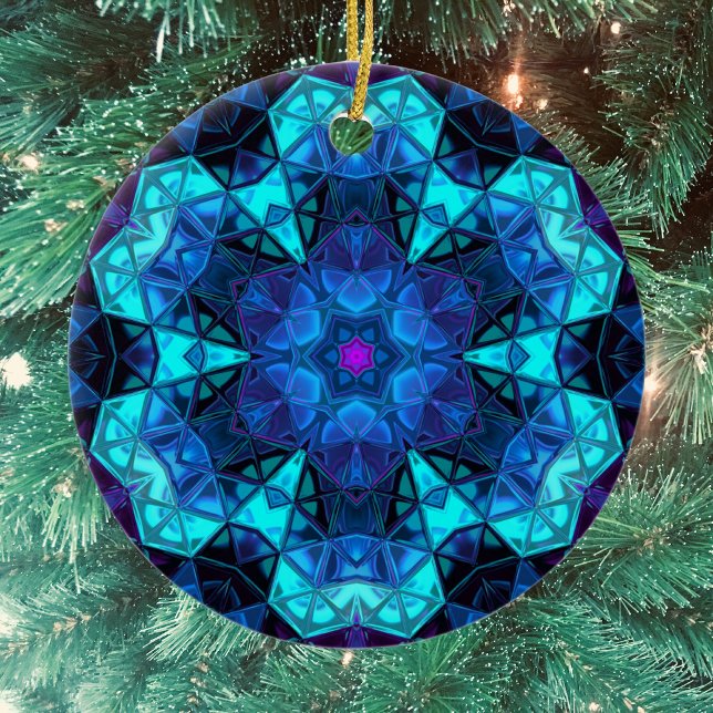 Mosaik Kaleidoskop Blume Blau und Lila Keramik Ornament (Von Creator hochgeladen)