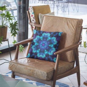 Mosaik Kaleidoskop Blume Blau und Lila Kissen