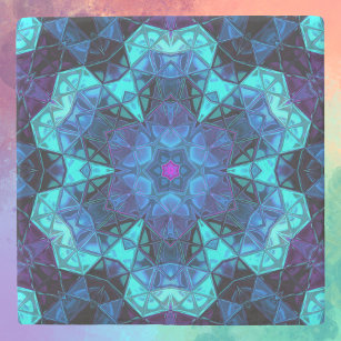 Mosaik Kaleidoskop Blume Blau und Lila Steinuntersetzer