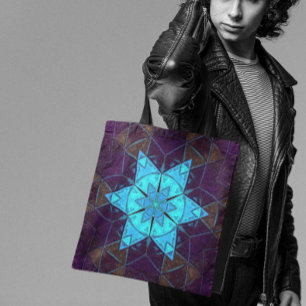 Mosaik Kaleidoskop Blume Blau und Lila Tasche