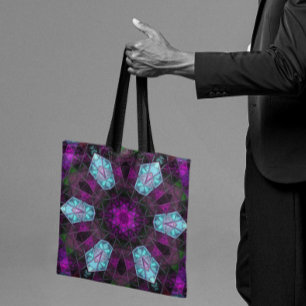 Mosaik Kaleidoskop Blume Blau und Lila Tasche