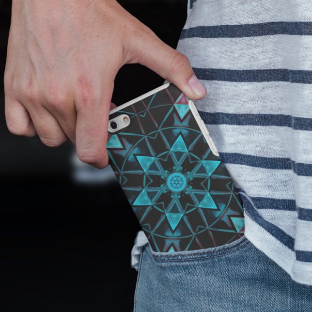 Mosaik Kaleidoskop Blume Blau und Schwarz Case-Mate iPhone Hülle (Von Creator hochgeladen)