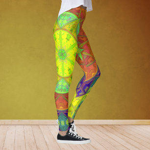 Mosaik Kaleidoskop Blume Gelb Grün und Orange Leggings