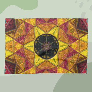 Mosaik Kaleidoskop Blume Gelb Rot und Blau Geschirrtuch