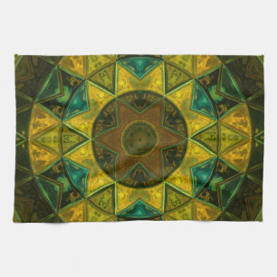 Mosaik Kaleidoskop Blume Gelb und Grün Geschirrtuch