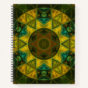 Mosaik Kaleidoskop Blume Gelb und Grün Notizbuch