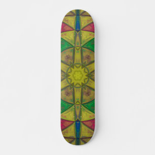 Mosaik Kaleidoskop Blume Gelb und Rot Skateboard