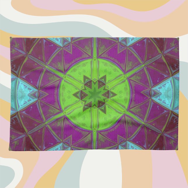 Mosaik Kaleidoskop Blume Grün Lila und Blau Geschirrtuch (Von Creator hochgeladen)