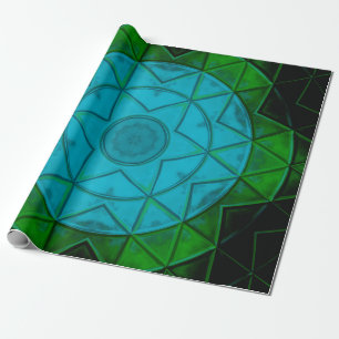 Mosaik Kaleidoskop Blume Grün und Blau Geschenkpapier