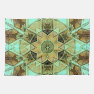 Mosaik Kaleidoskop Blume Grün und Braun Geschirrtuch