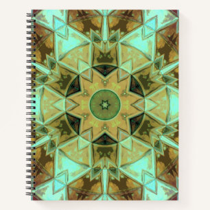 Mosaik Kaleidoskop Blume Grün und Braun Notizbuch