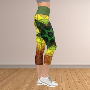 Mosaik Kaleidoskop Blume Grün und Gelbe Leggin Capri Leggings