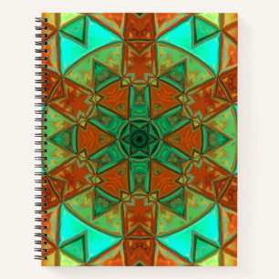 Mosaik Kaleidoskop Blume Grün und Orange Notizbuch