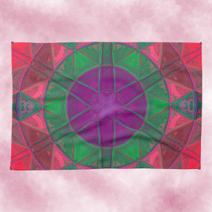 Mosaik Kaleidoskop Blume Lila grün und rosa Geschirrtuch