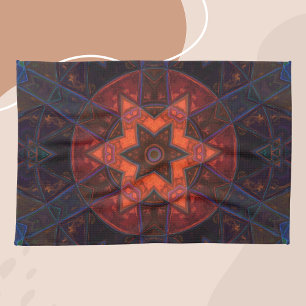 Mosaik Kaleidoskop Blume Lila Orange und Blau Geschirrtuch