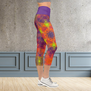 Mosaik Kaleidoskop Blume Orange Lila und grün Capri Leggings