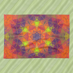 Mosaik Kaleidoskop Blume Orange Lila und grün Geschirrtuch