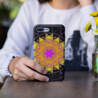 Mosaik Kaleidoskop Blume Orange Pink und Schwarz