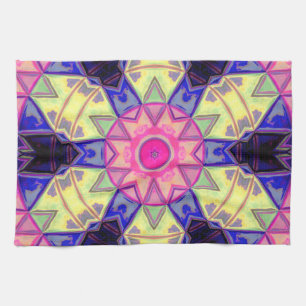 Mosaik Kaleidoskop Blume Rosa Gelb und Blau Geschirrtuch