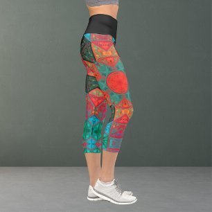 Mosaik Kaleidoskop Blume Rosa und Aquamarine Leggi Capri Leggings