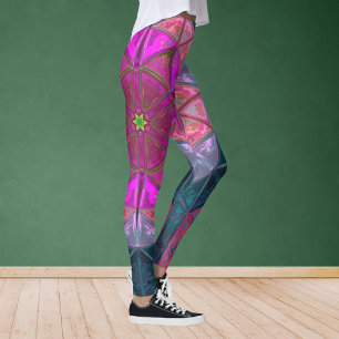 Mosaik Kaleidoskop Blume Rosa und Blau Leggings