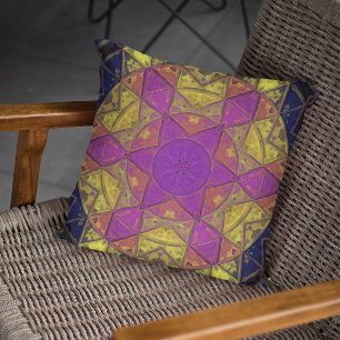 Mosaik Kaleidoskop Blume Rosa und Gelb Kissen