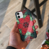 Mosaik Kaleidoskop Blume Rot und Aquamarin